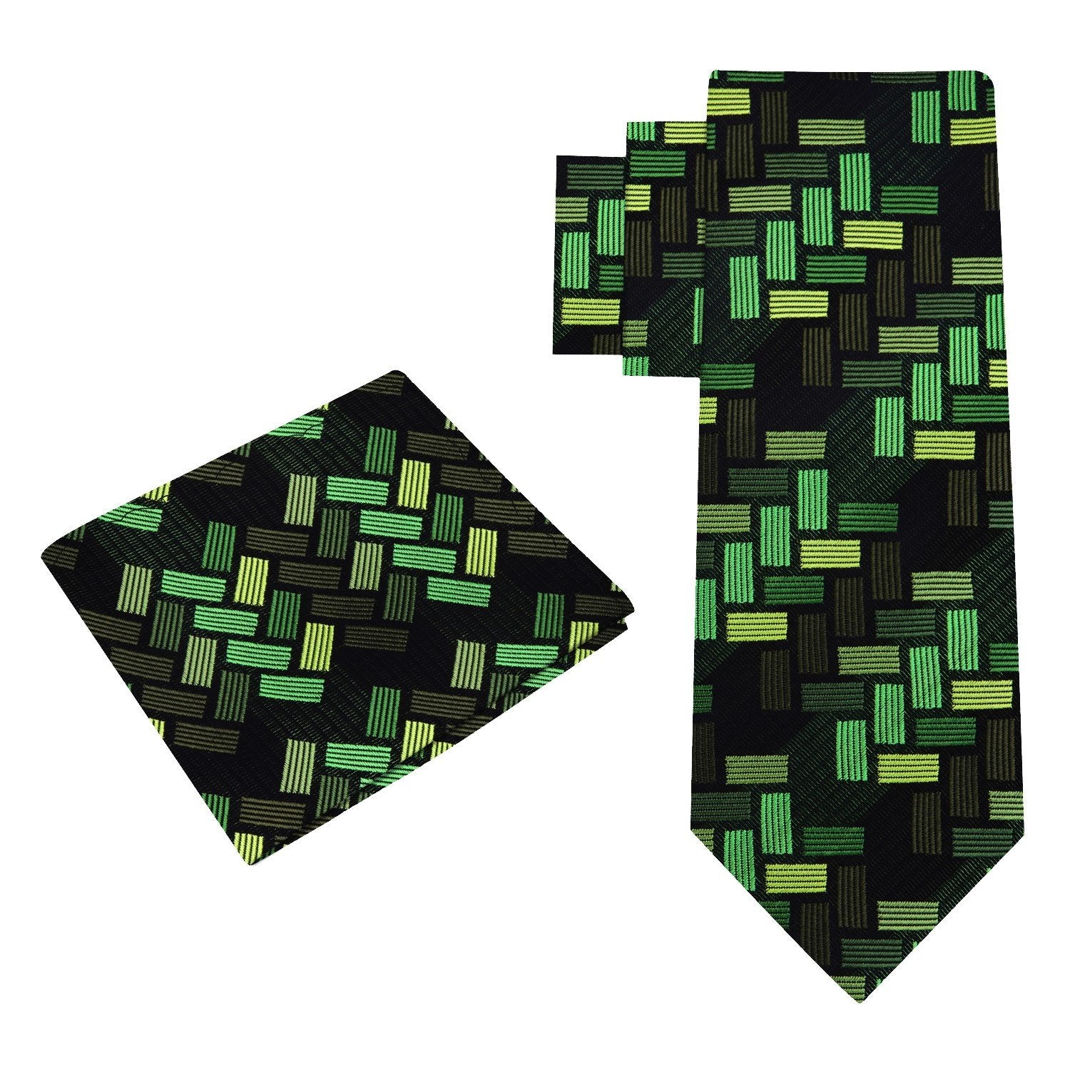 Close-up of the purple silk tie showcasing its intricate jigsaw geometric pattern.