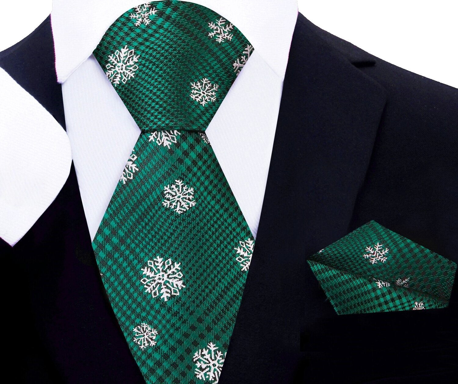 Set of holiday accessories including Christmas silk tie and pocket square