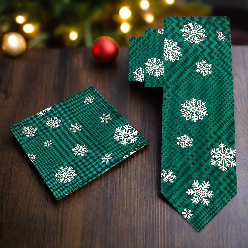 Man wearing festive necktie and red shirt at office holiday party