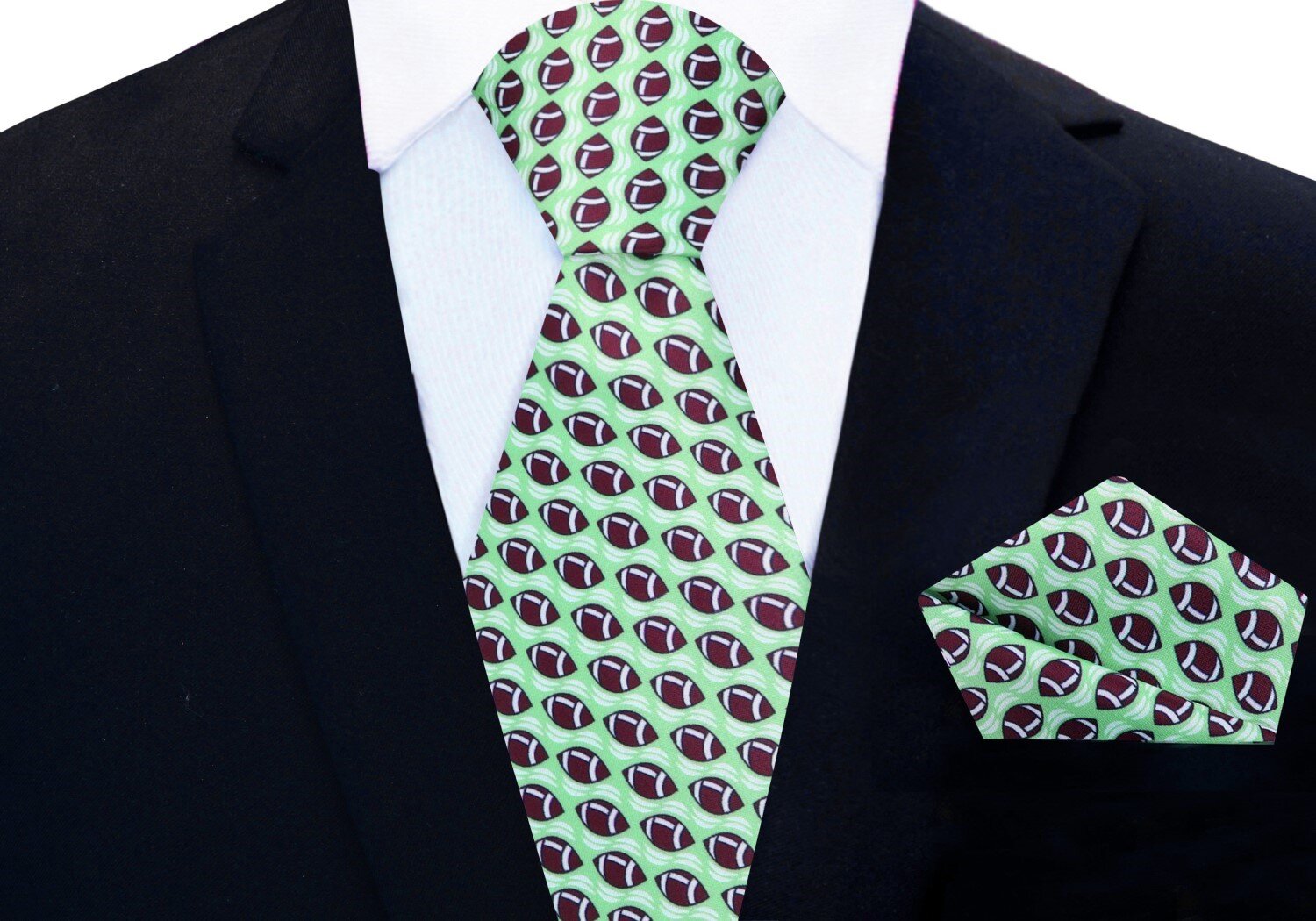 Fashionable blue necktie with football motifs, ideal for game day or casual office wear