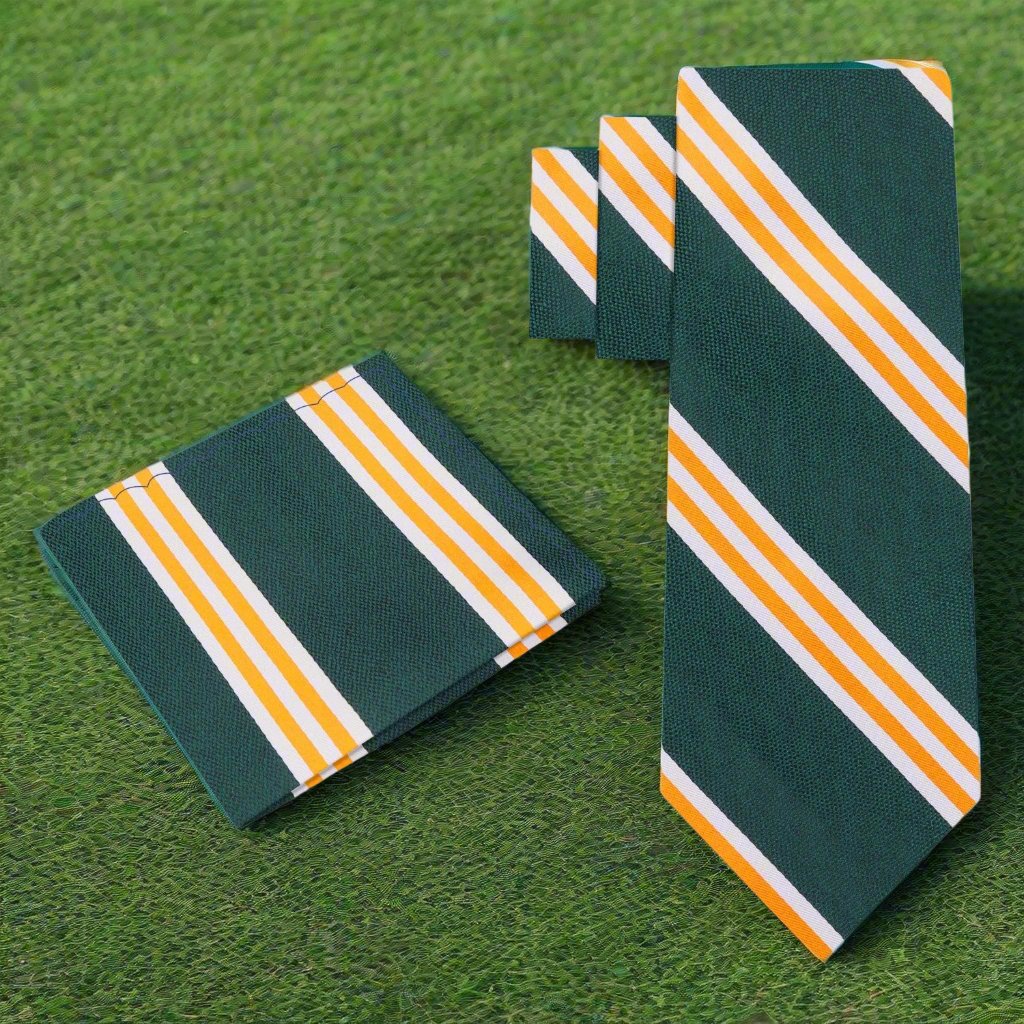 Elegant green silk necktie with stripe pattern, ideal for business meetings