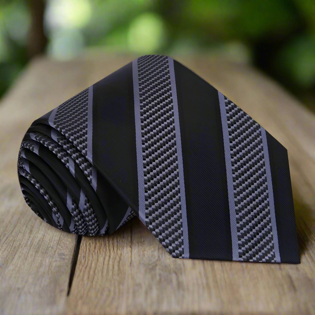 Mens dress tie displayed with a white dress shirt, highlighting its versatility for business meetings.