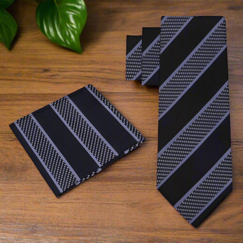 Man wearing a formal necktie for business meetings with a matching handkerchief