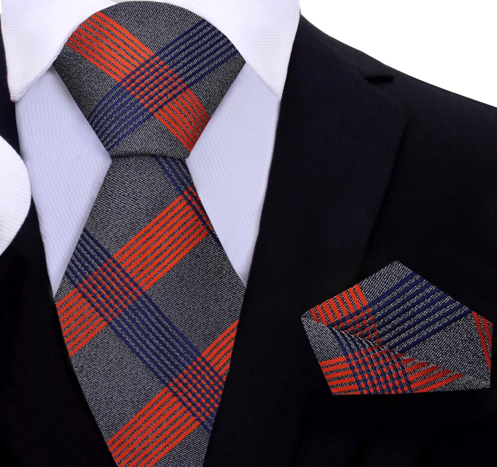 Close-up of a plaid silk ties fabric pattern and texture