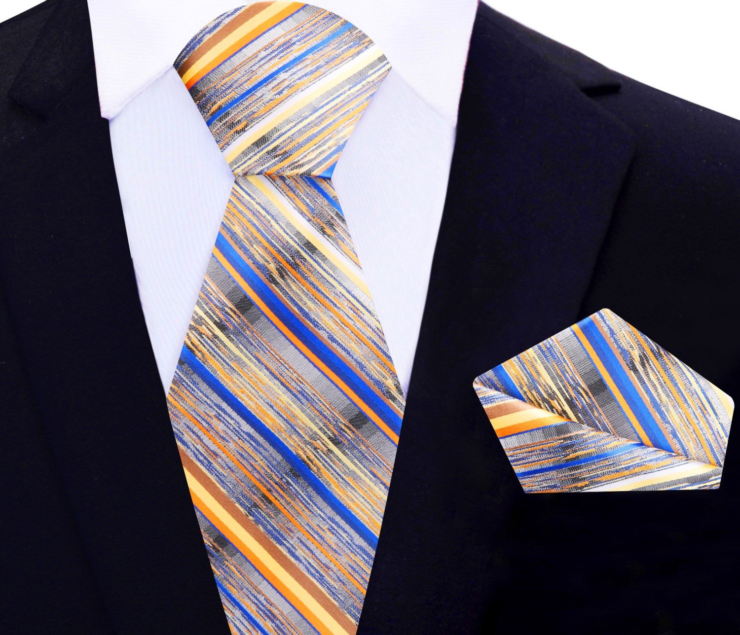Man tying a silk tie with colorful stripes for a business meeting