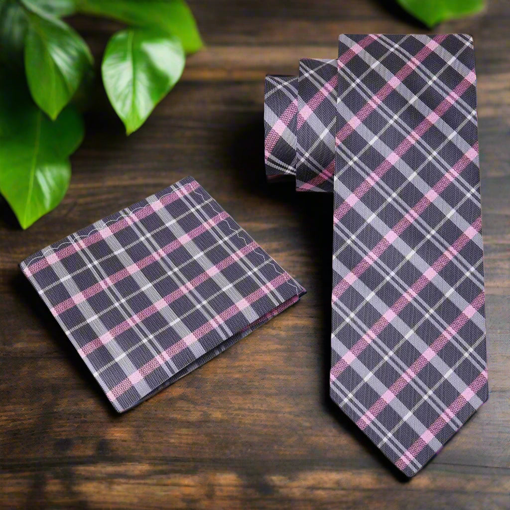 Elegant silk plaid necktie in traditional width, perfect for formal events