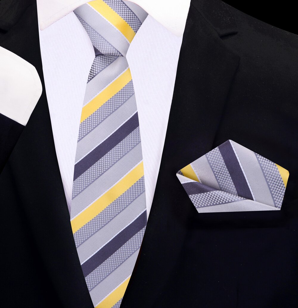 Close-up of a luxury mens silk necktie with modern stripe design for professional wear