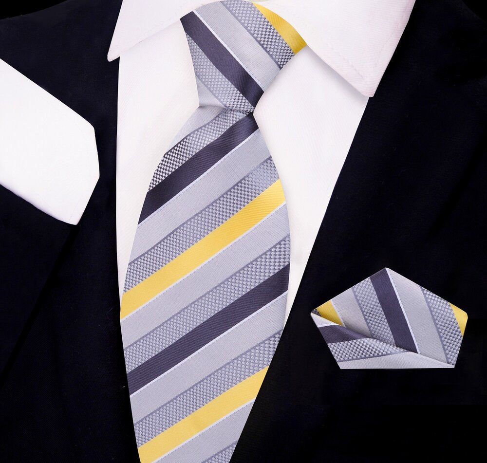 Fashionable silk tie with stripe pattern paired with a classic dress shirt for formal occasions