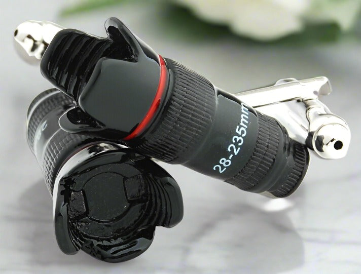 Close-up of Photography Passion Cufflinks showcasing intricate camera design.