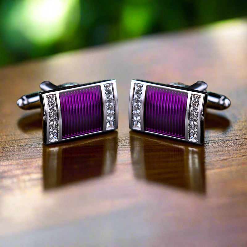 Elegant gemstone edge cufflinks with purple stones for formal wear