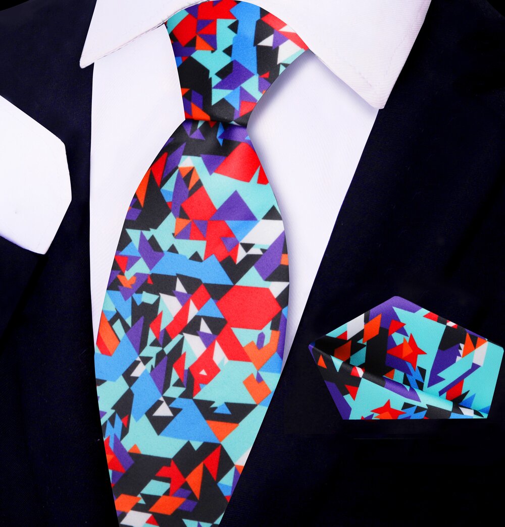 Stylish man wearing a digital pixel tie with a light grey dress shirt, perfect for formal events.