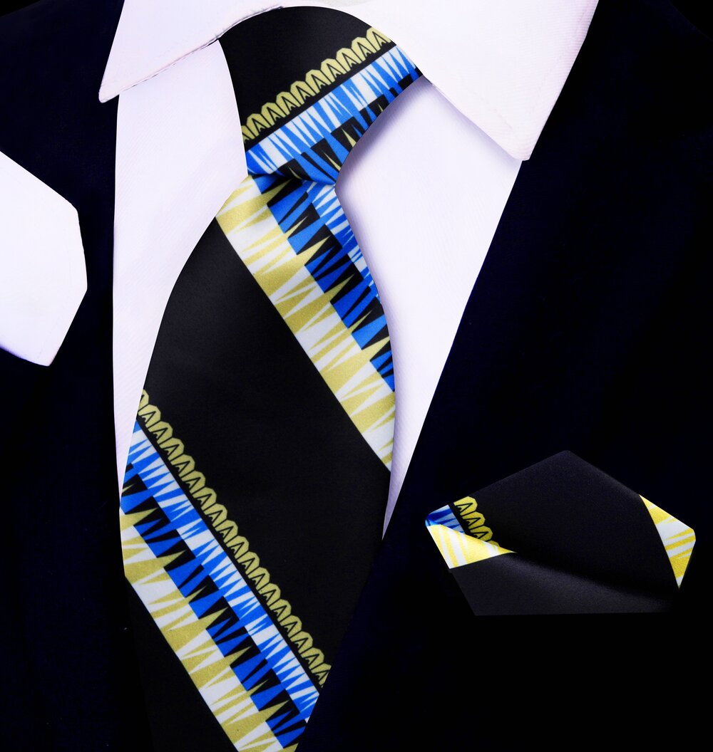 A model wearing the Abstract Elegance Silk Tie at a cocktail party, demonstrating its fashionable appeal.