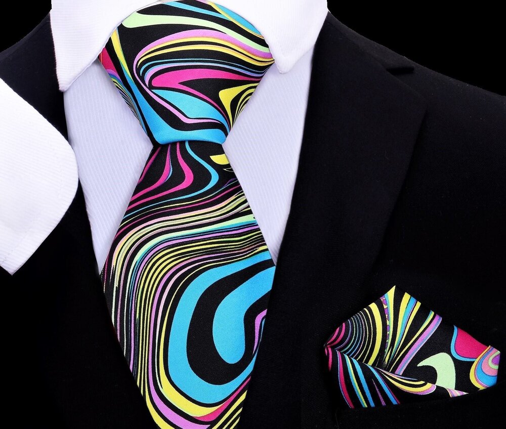 Kids Mystic Topaz silk tie with abstract swirl design, perfect for formal events.
