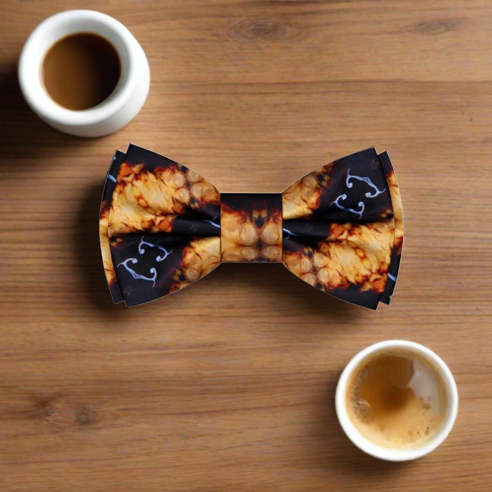 Close-up of luxurious brown silk bow tie for weddings