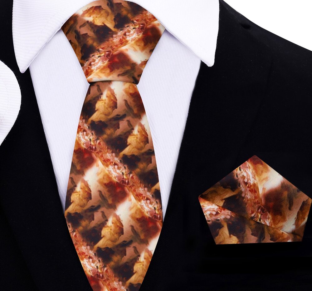Silk necktie with coffee-themed pattern, ideal for casual or business wear