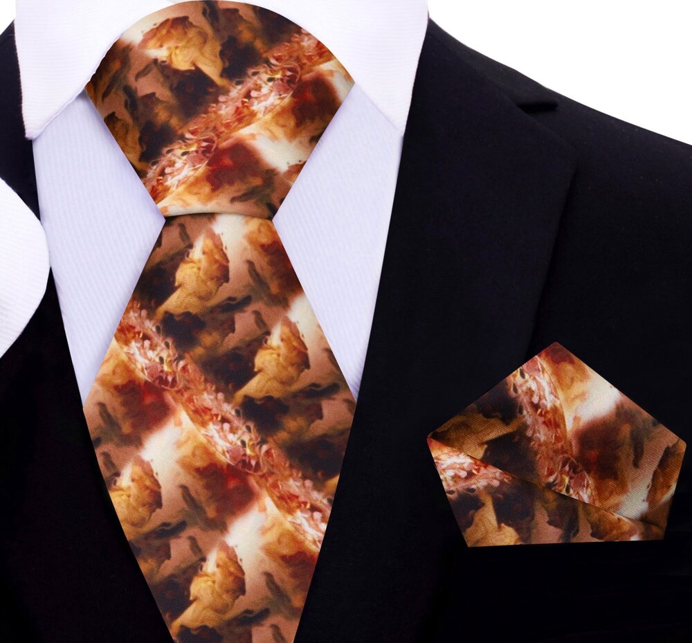 Close-up of coffee pattern on a stylish mens silk tie
