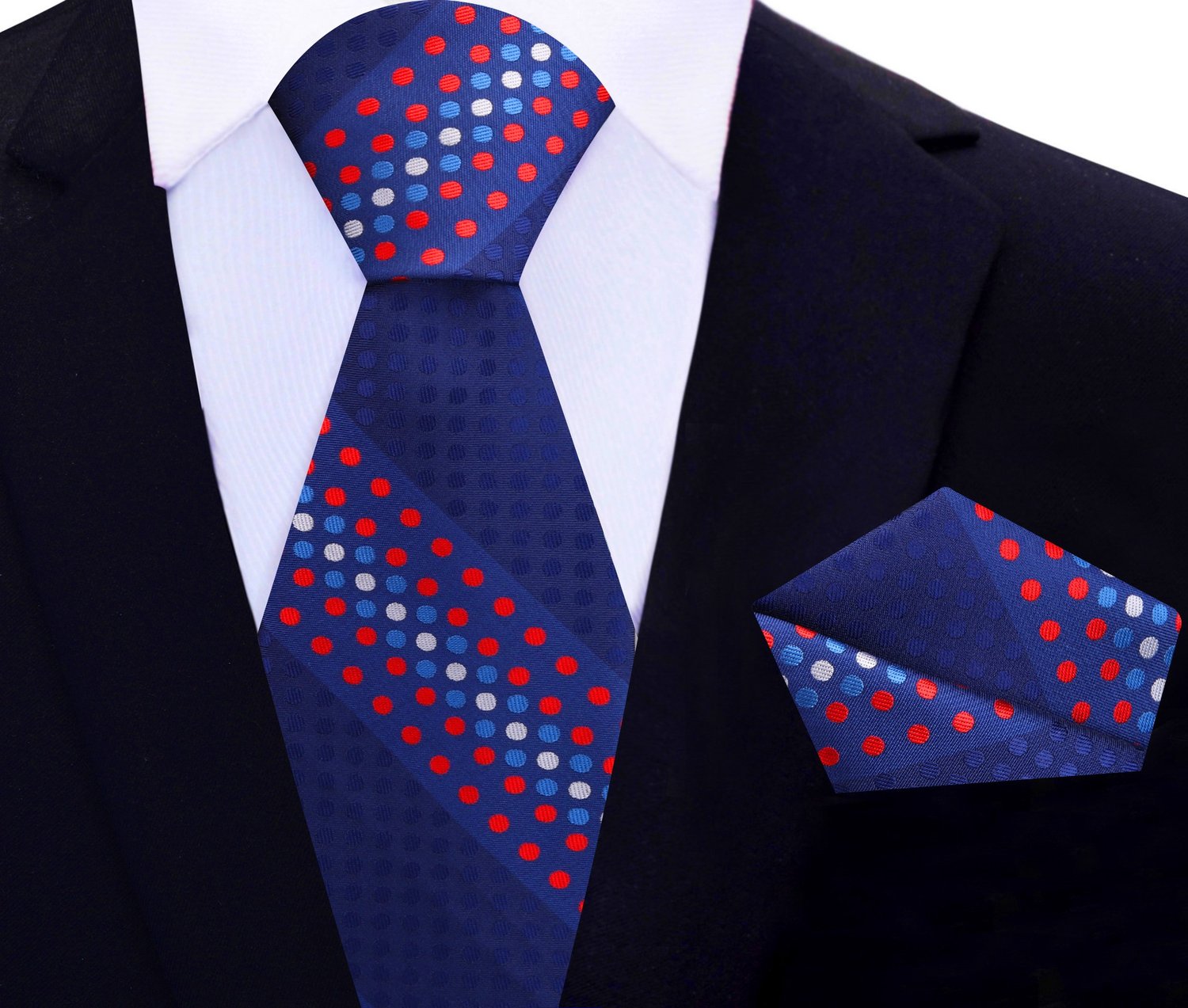 Close-up of the polka dot pattern and luxurious silk fabric