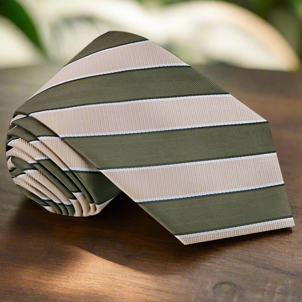 Detail view of the Hathersby silk tie showcasing the vibrant stripe pattern.