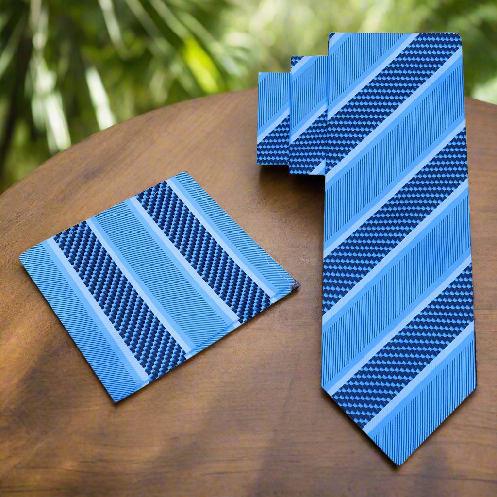 Man wearing a formal necktie for business meetings with a matching handkerchief