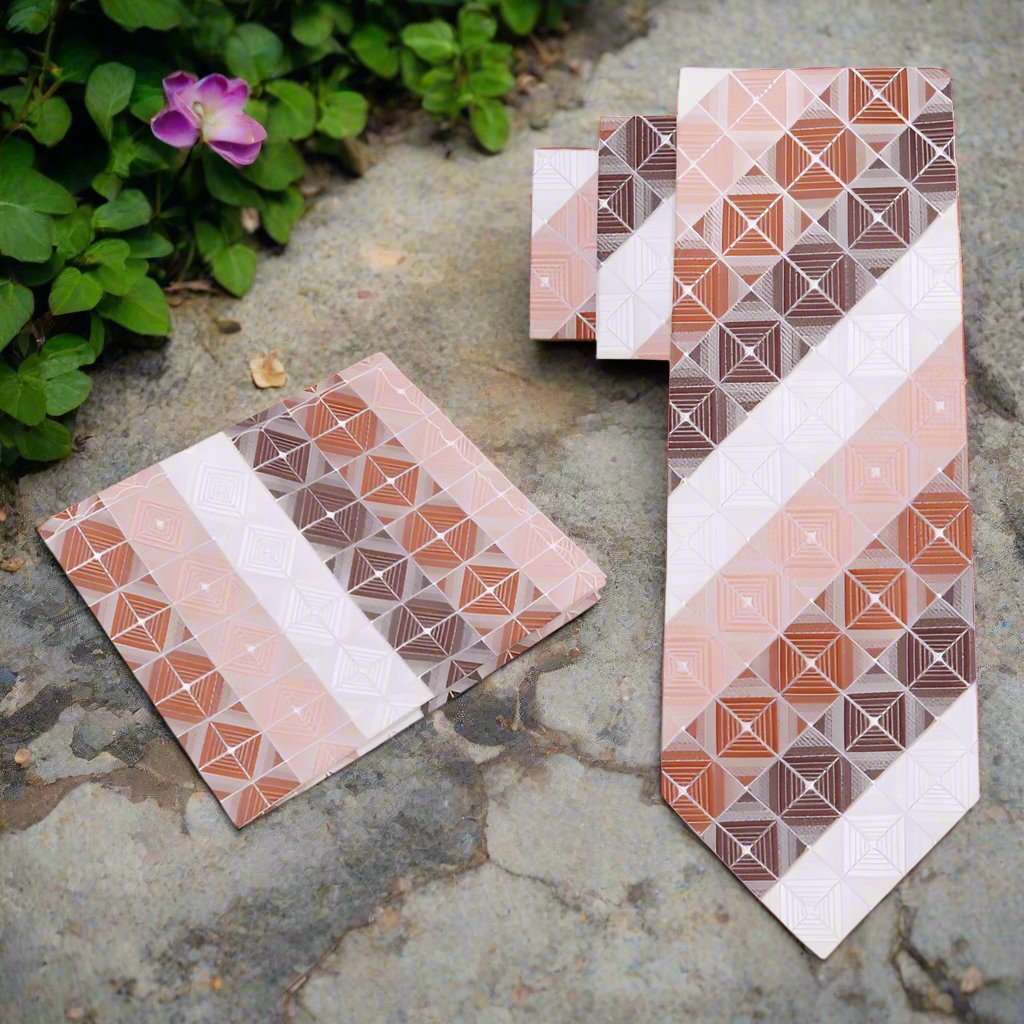 Elegant silk tie and pocket square set displayed on a flat surface, highlighting the sophisticated design for semi-formal occasions.