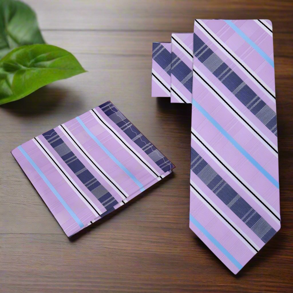 Close-up of a stylish mens plaid tie in blue and yellow, suitable for formal events