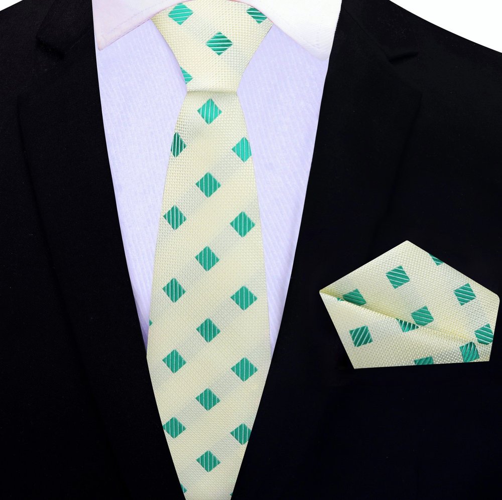 Matching pocket square with colorful tie for complete formal look