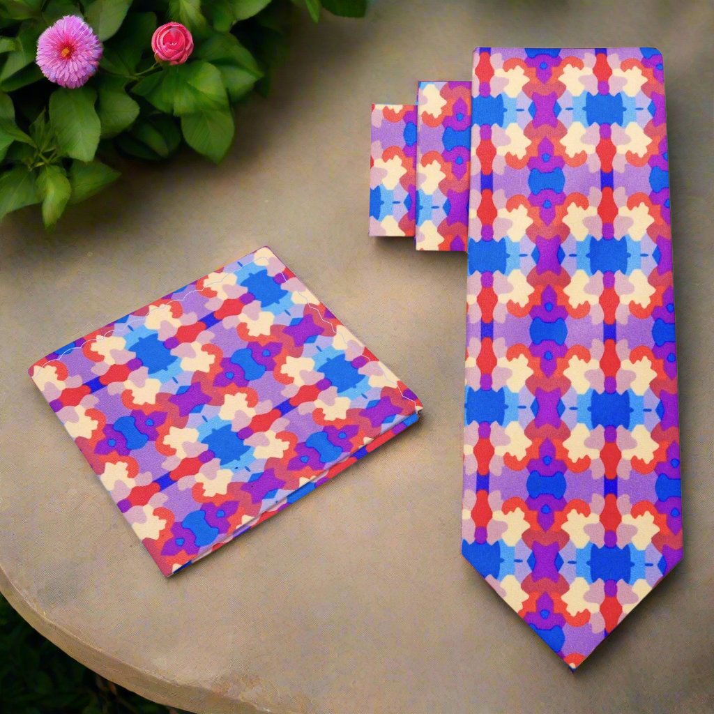 Tie displayed with light grey suit and white shirt — perfect combination for business meetings.