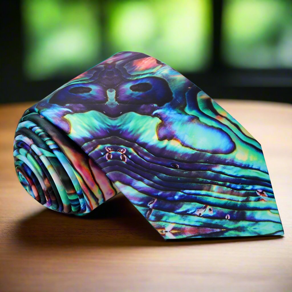 Close-up of an abstract agate stone pattern silk necktie for men