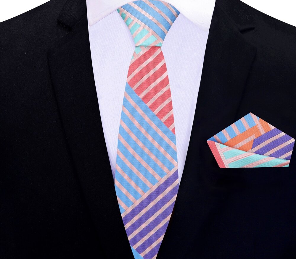Elegant pastel dreamsicle silk necktie with intersecting lines, ideal for weddings and formal occasions
