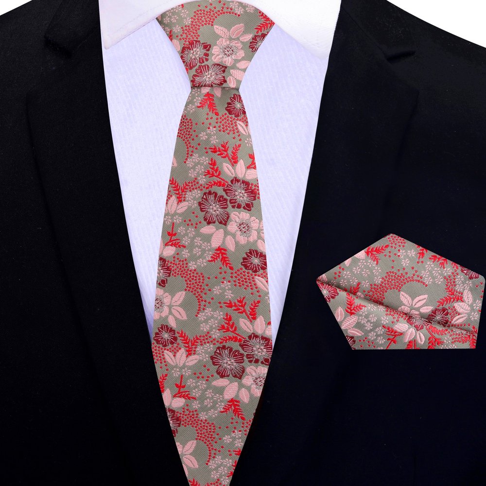 Mens floral silk tie paired with a white dress shirt for formal occasions