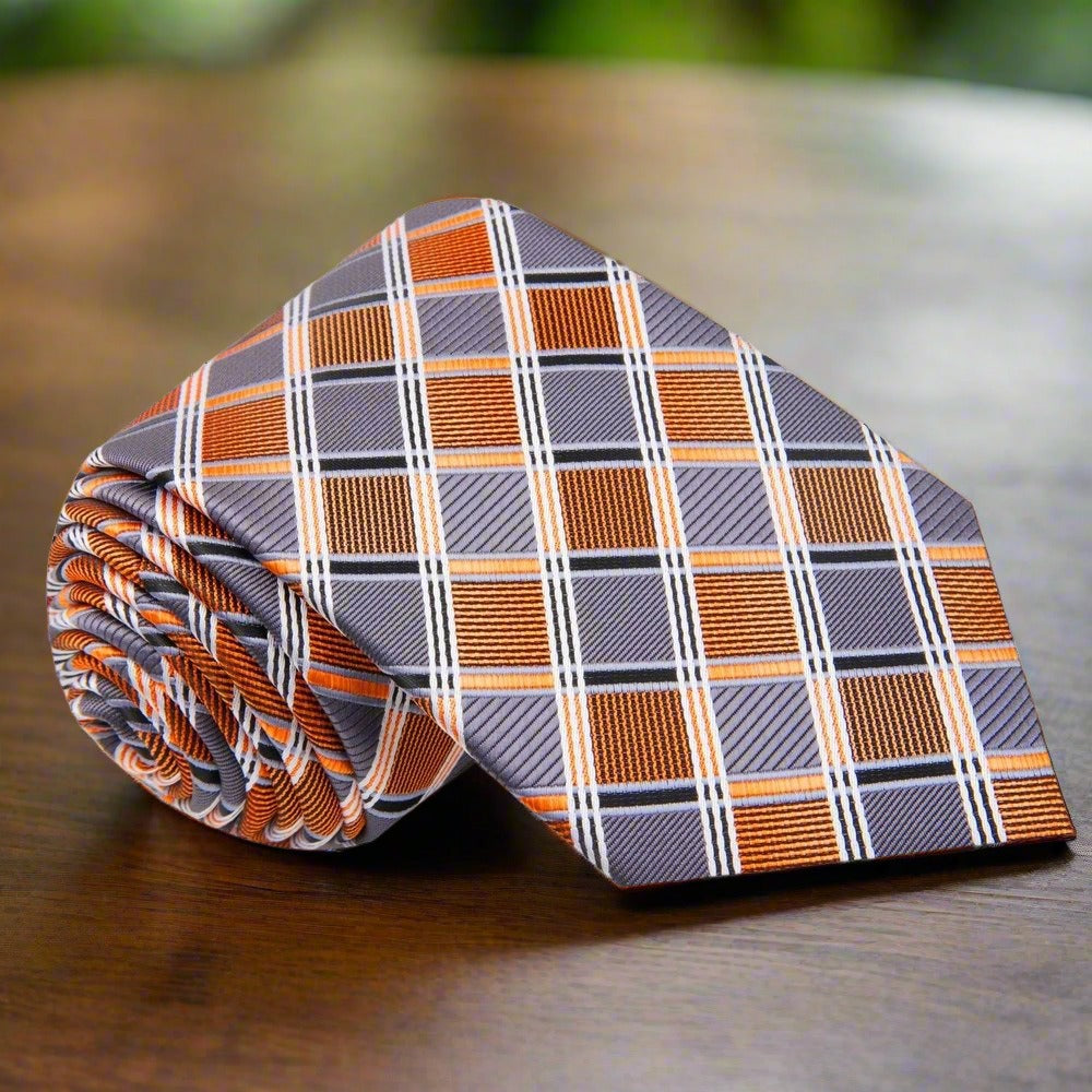Close-up view of a classic stripe silk tie for formal events