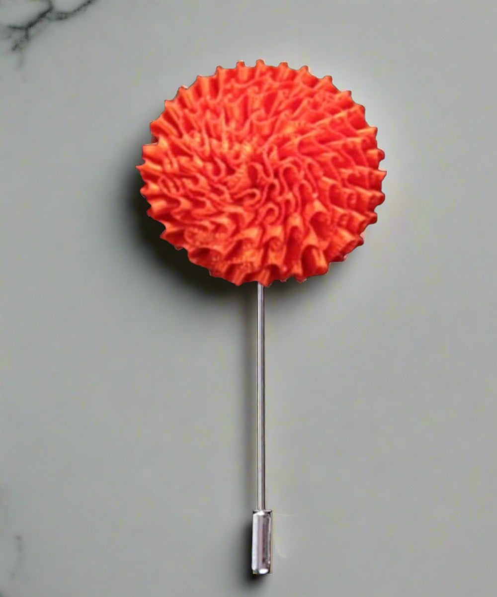Fashion pin styled on a suit lapel with vibrant colors