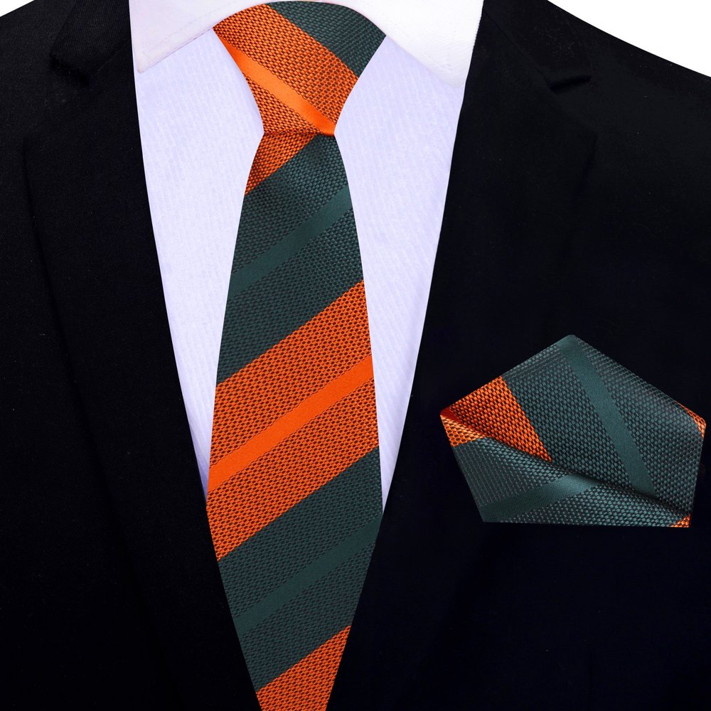 Modern 2.5-inch Pink and Grey Striped Silk Necktie shown with a matching pocket square.