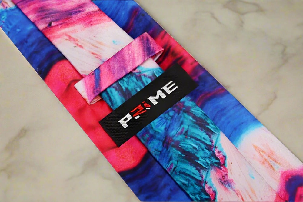 Charismatic silk tie showcasing an abstract watercolor pattern, ideal for weddings or formal events.