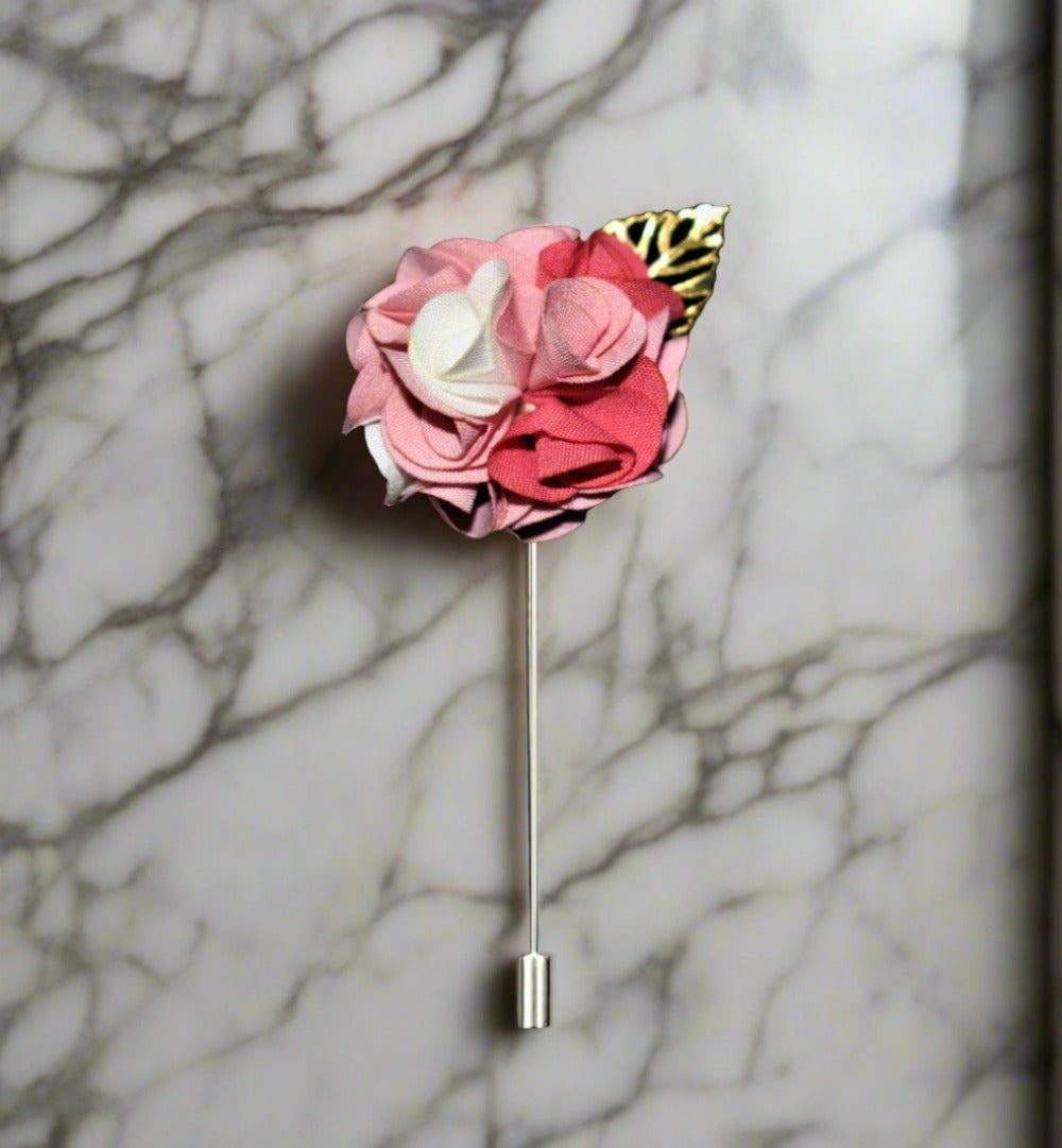 Stylish green flower lapel pin worn on a suit for a formal event.