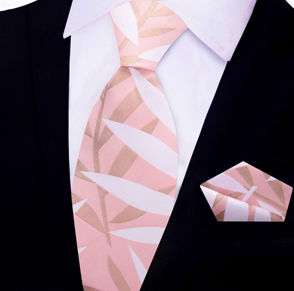 Front view of the Seychelles silk tie showcasing the abstract leaves pattern.