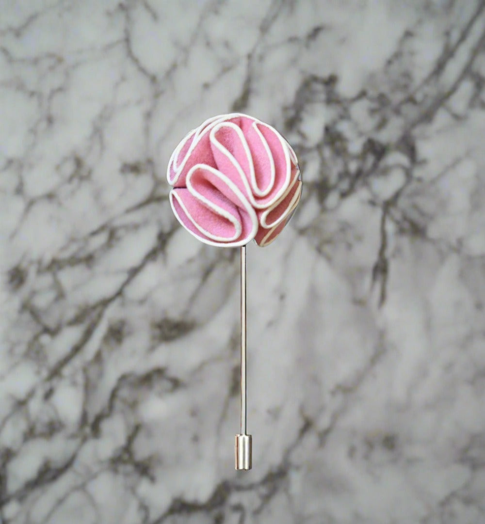 Variety of elegant custom flower lapel pins in multiple colors.