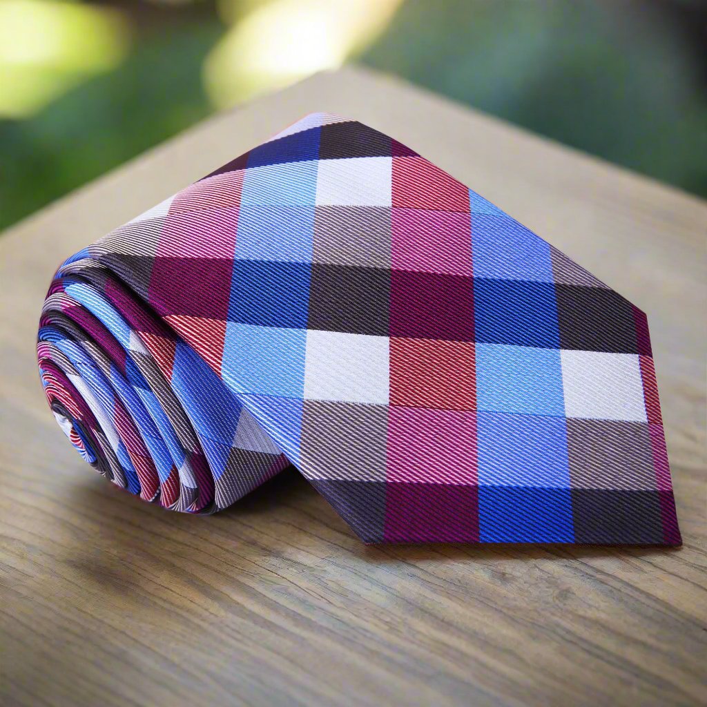 Blue purple necktie with pocket square styled with a navy suit — ideal for formal occasions.