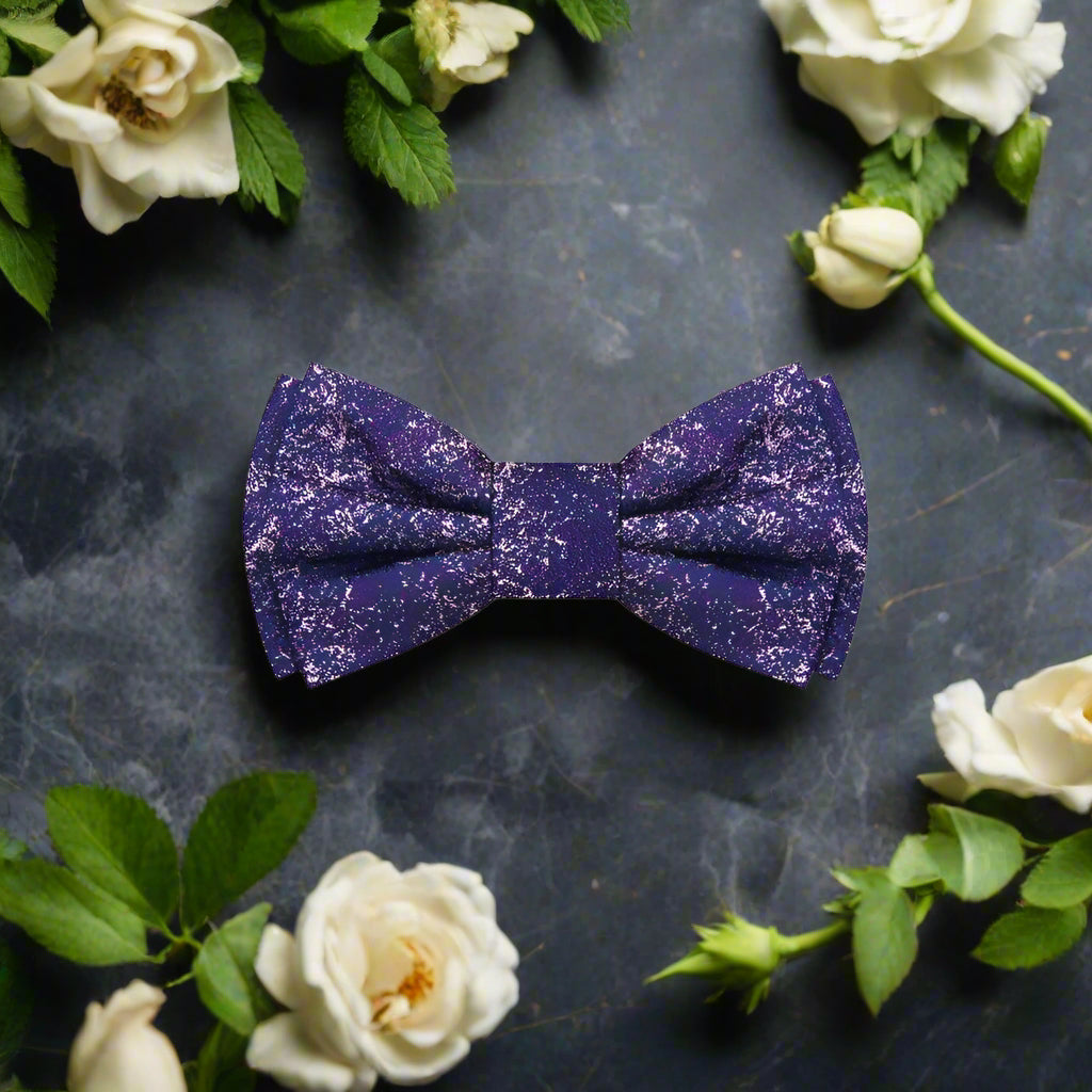 Close-up of the self-tie abstract texture bow tie showcasing its vibrant colors.