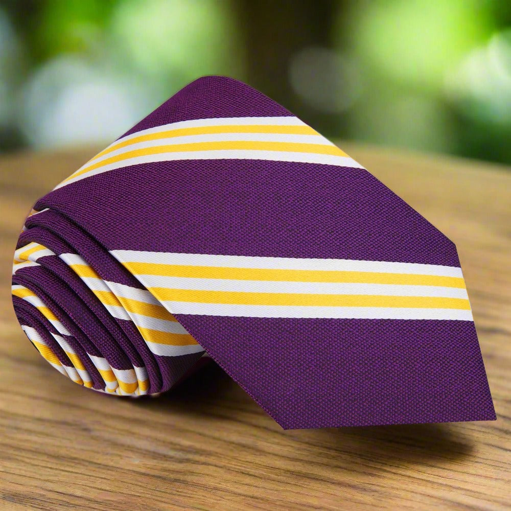 Close-up of the vibrant green silk tie with striking stripes