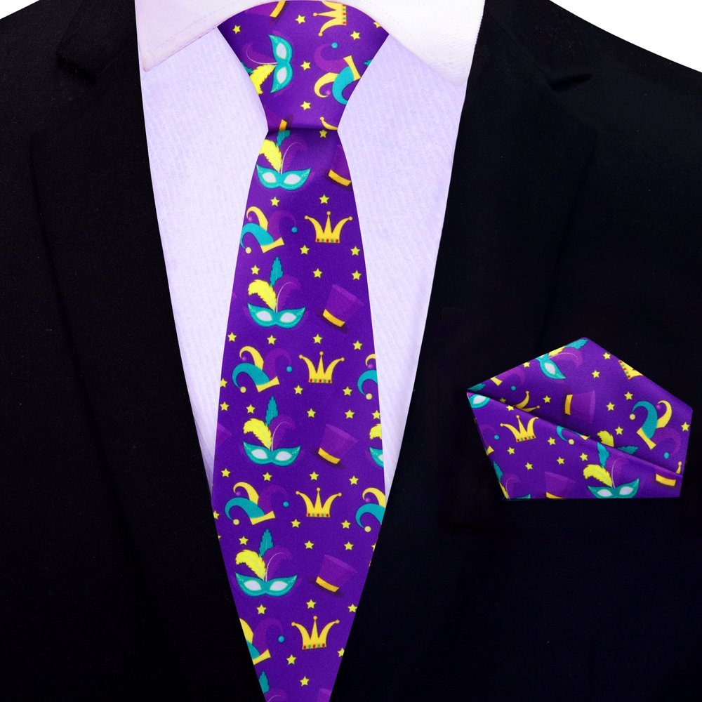 Stylish Mardi Gras tie with bold colors and pattern for themed parties