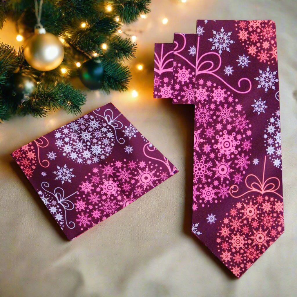 Festive necktie styled with a white dress shirt for holiday celebration