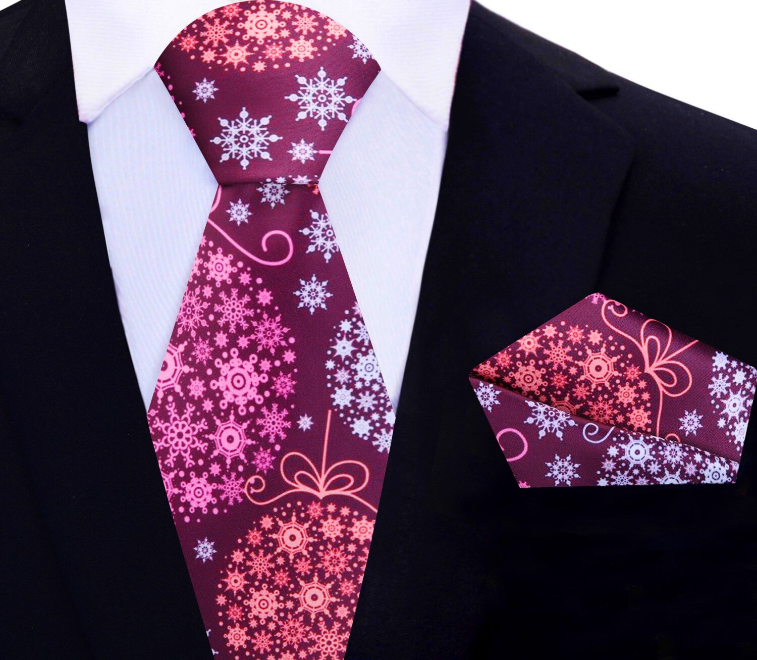 Festive necktie styled with a white dress shirt for holiday celebration