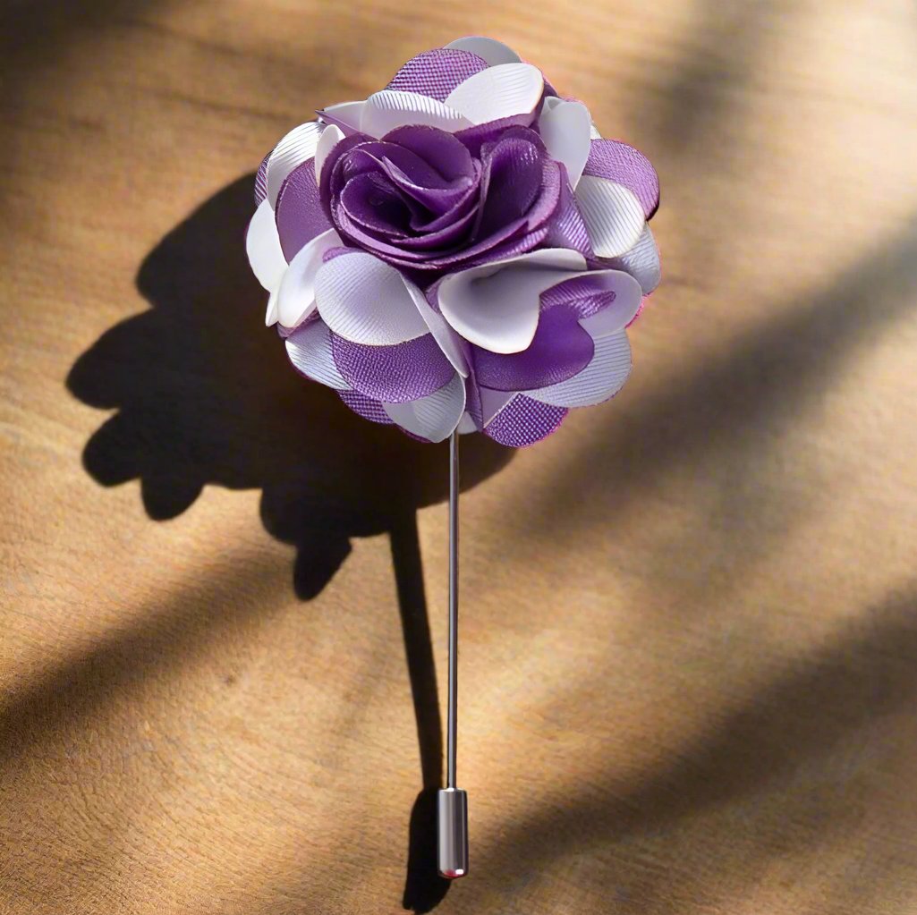 Model wearing the vibrant leaf lapel pin on a suit, highlighting its stylish appeal