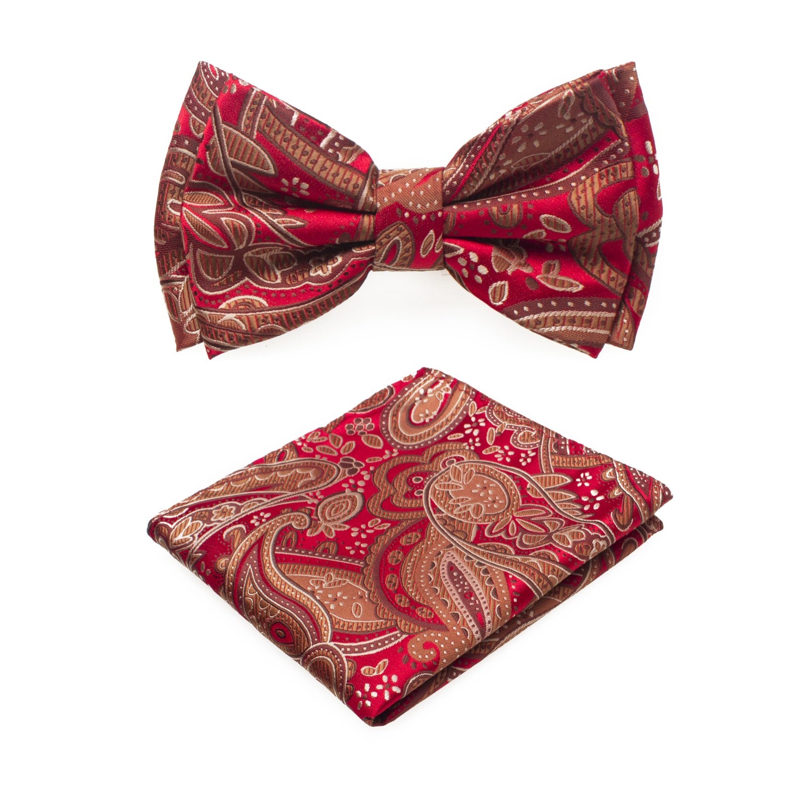 Close-up of kids chestnut paisley bow tie with detailed pattern