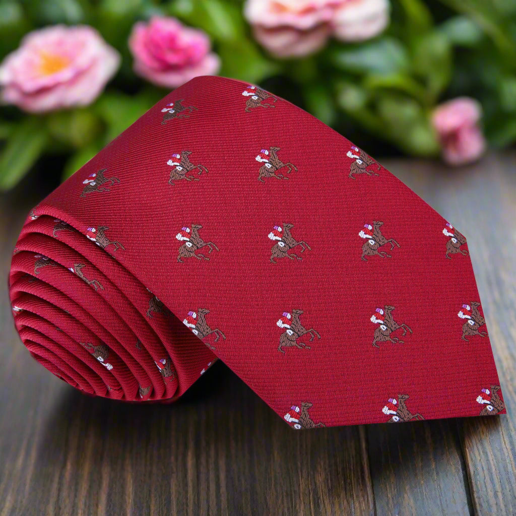Men's silk horse racing necktie with jockey pattern, ideal for formal events