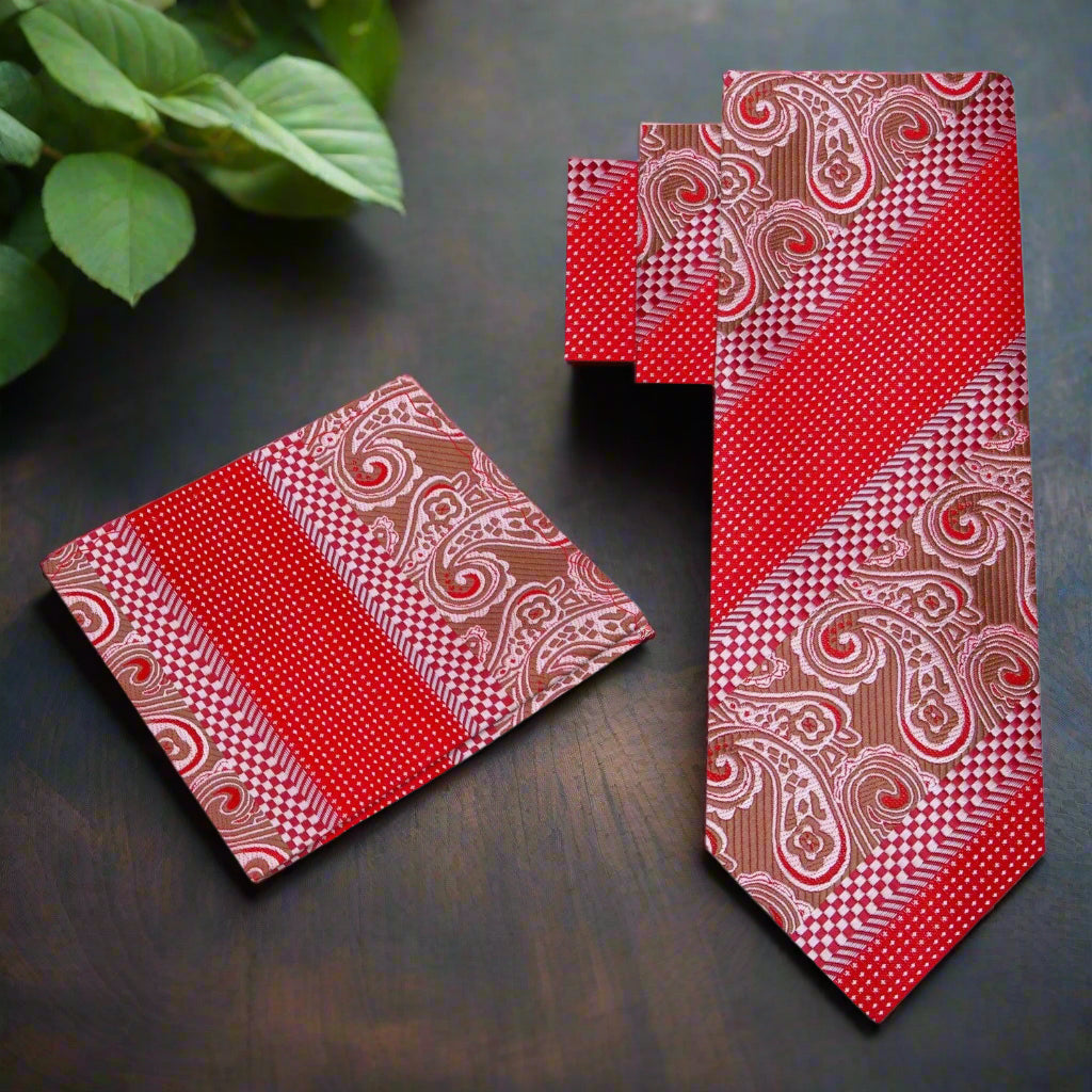 The premium business necktie displayed alongside a matching pocket square, highlighting versatility.