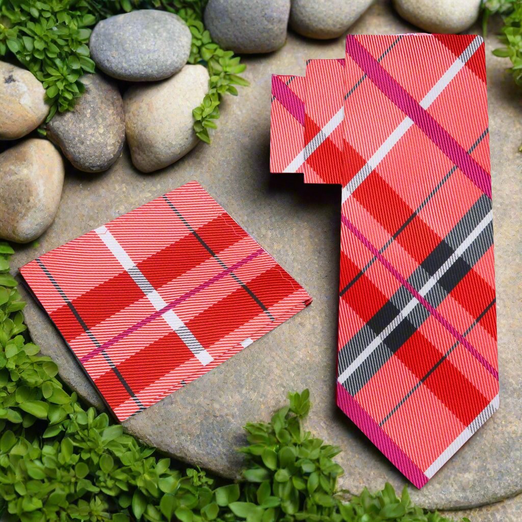 Colbridge plaid silk tie displayed against a white background, highlighting its luxurious silk texture.