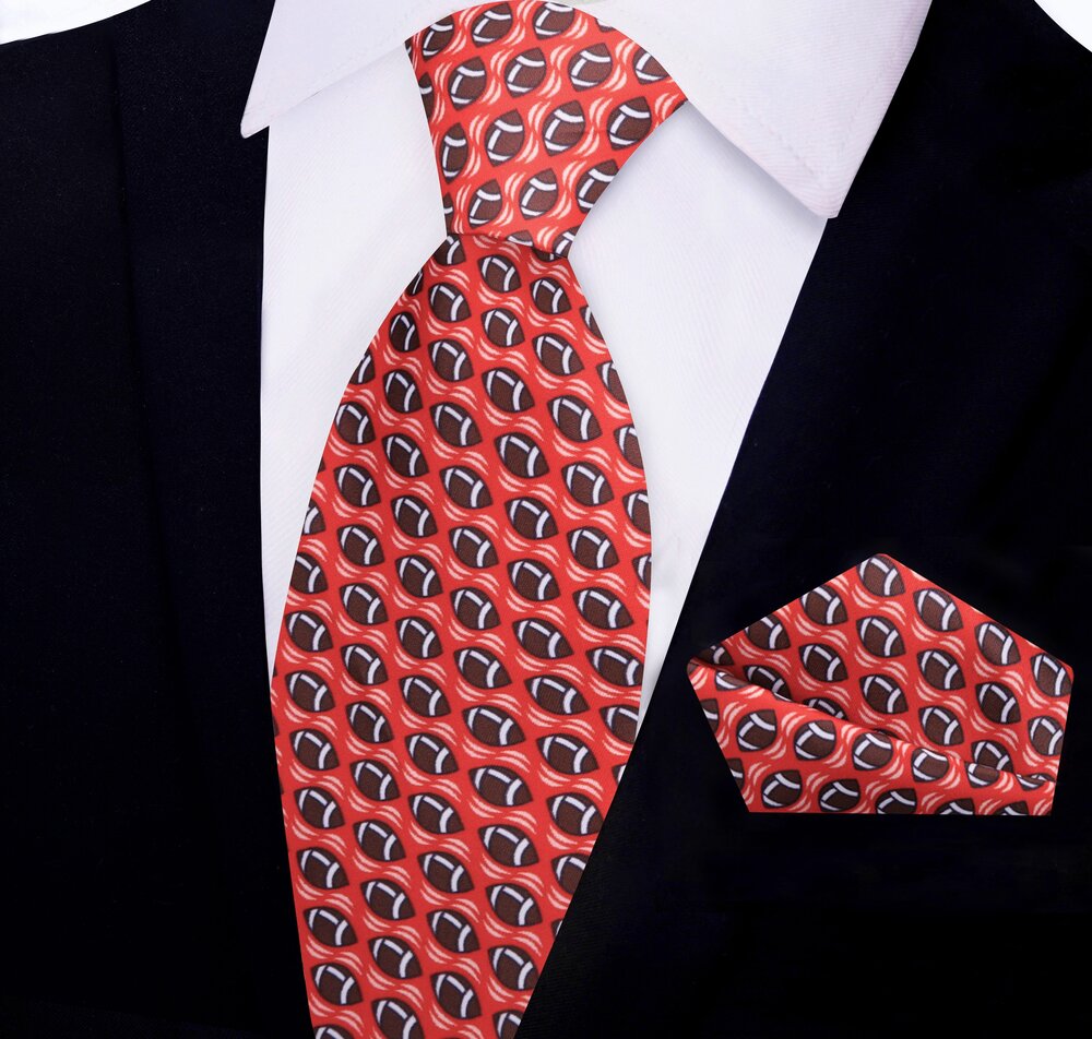 Fashionable blue necktie with football motifs, ideal for game day or casual office wear
