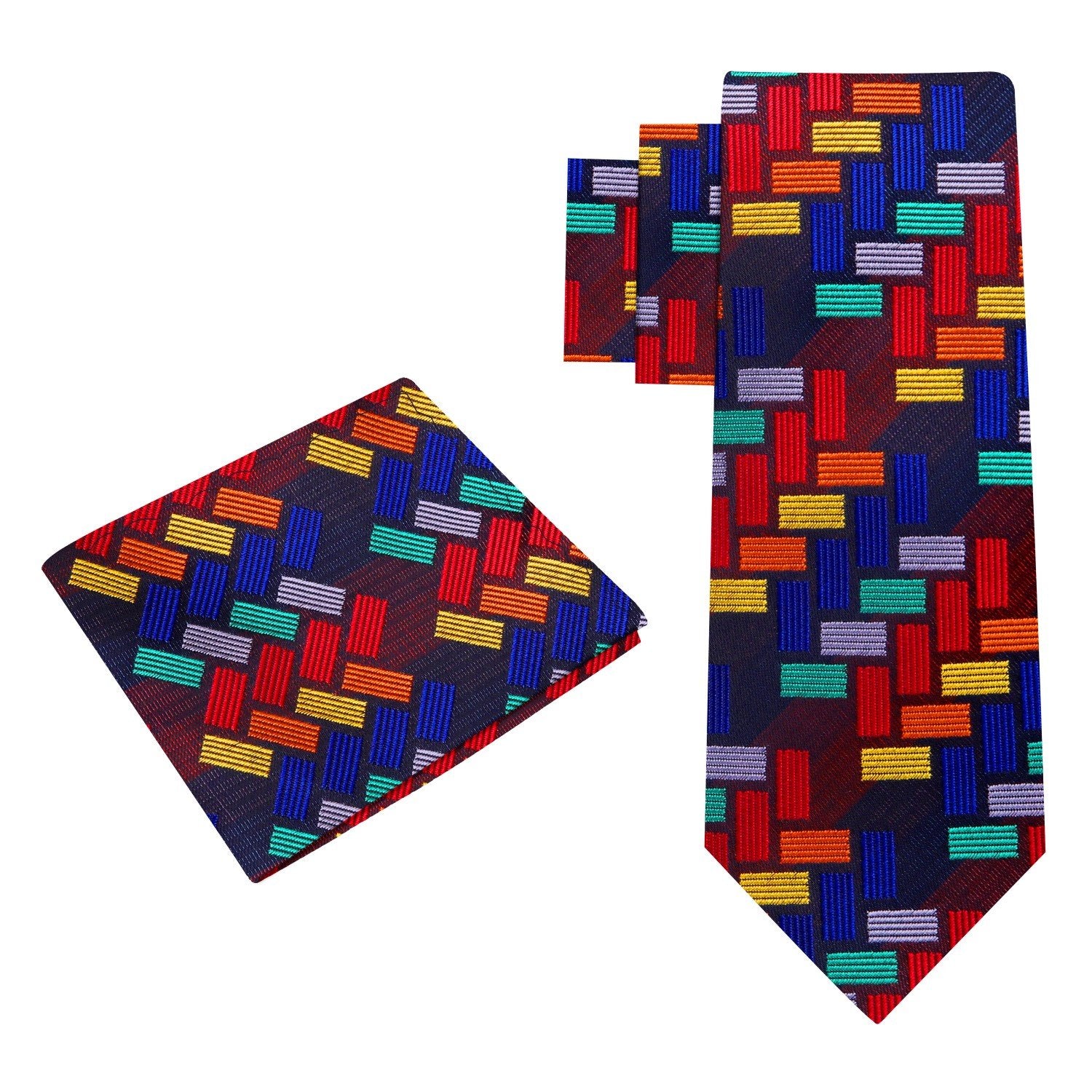 Purple geometric tie displayed with a light gray suit, demonstrating a sophisticated pairing.